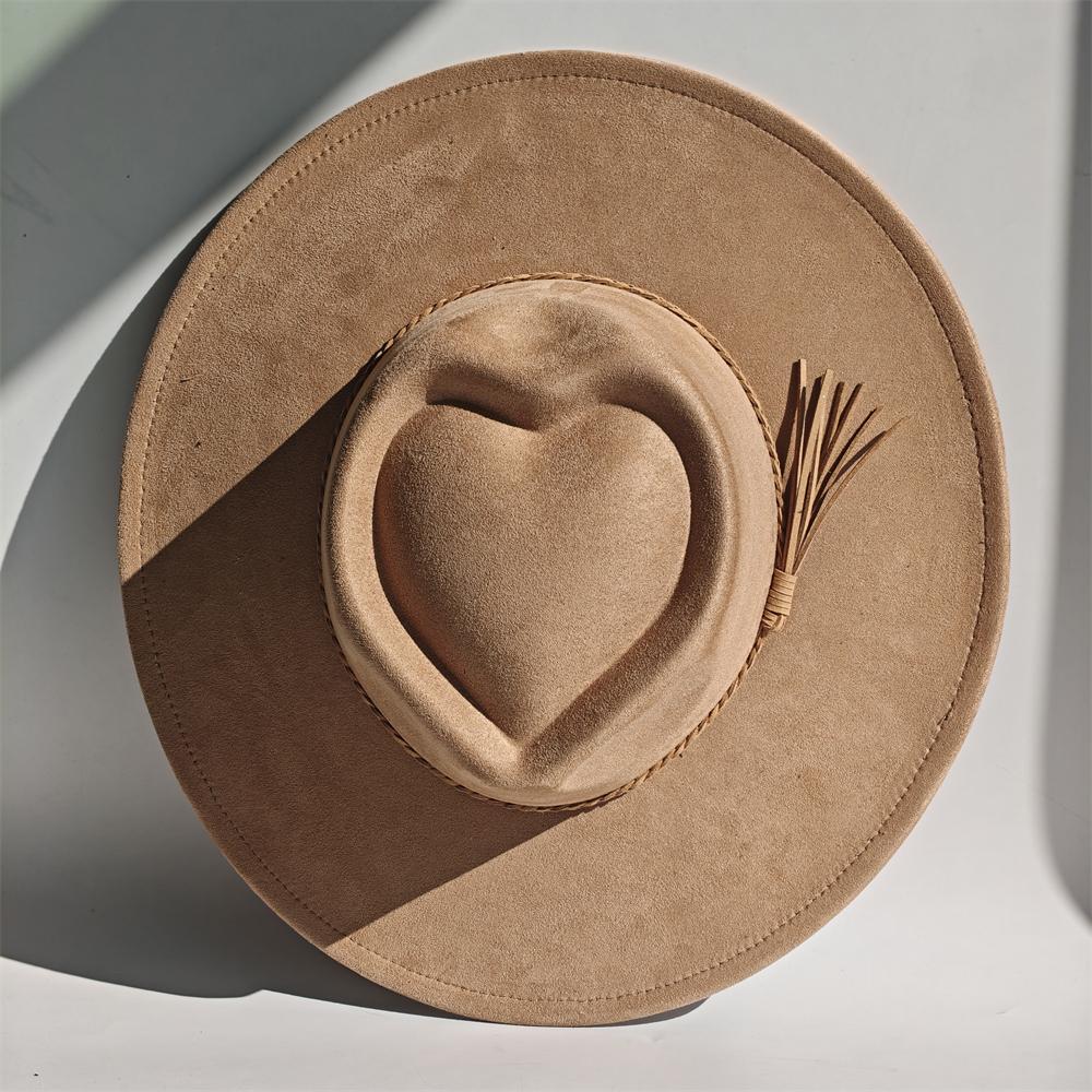 New Heart Top Suede 9 cm Wide Brim Fedora Hat Men's and Women's Autumn Felt Jazz Hat Classic Suede Fedoras Chapeau Sombrero