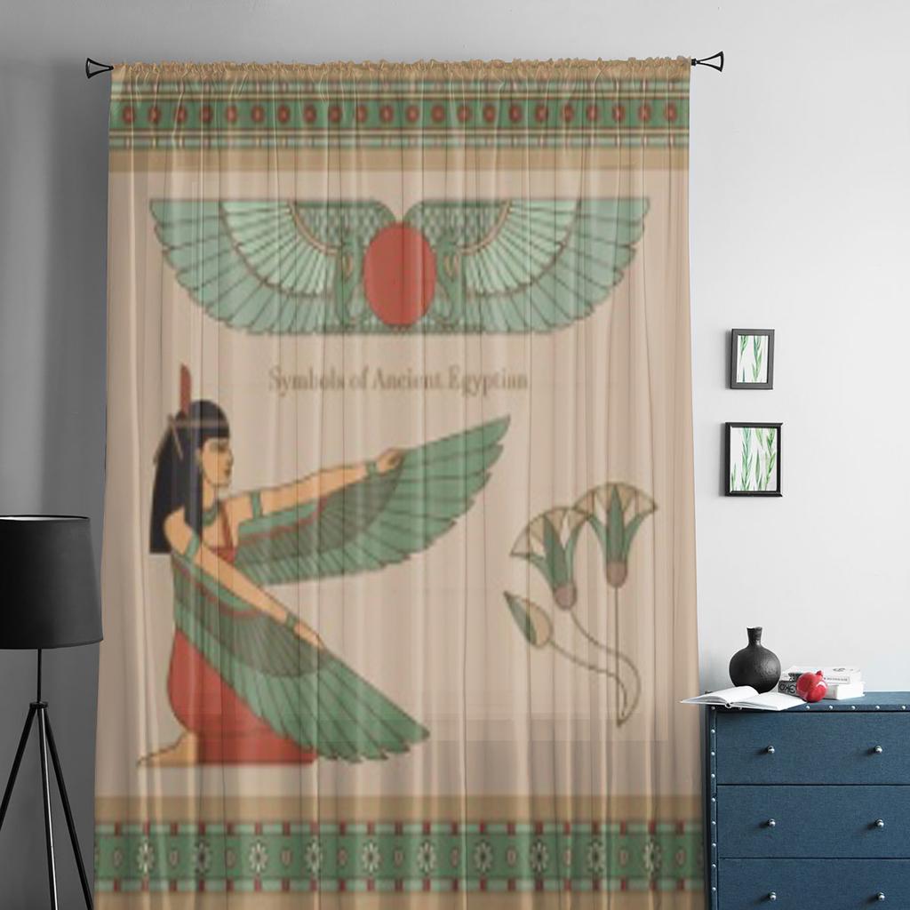 Staroegyptská žena s křídly Luxusní průsvitné šifonové závěsy pro dekoraci obývacího pokoje a ložnice Okenní záclonky Tyl