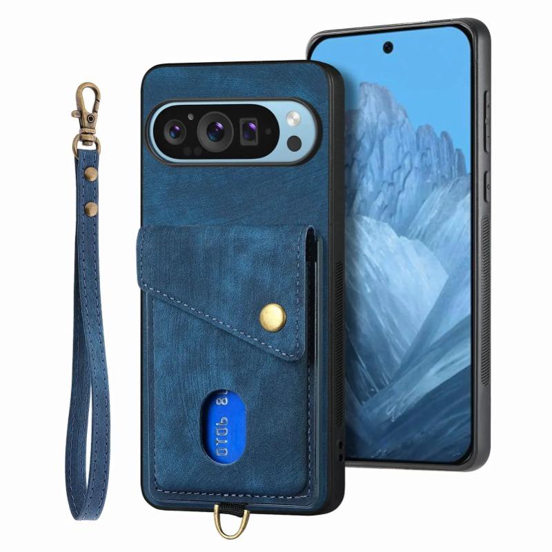 For Google Pixel 9 Pro XL Wrist Strap Card Slot Wallet Phone Case For Google 8 9 Pro 8A 7A 6A Leather Wallet Protective Cover