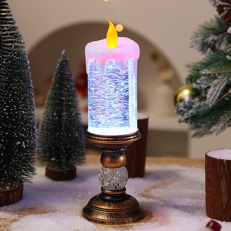 Christmas Decoration Water-filled Candle Christmas Crystal Lantern Colorful Gradient Automatic Snow Falling Christmas Gift Ornaments