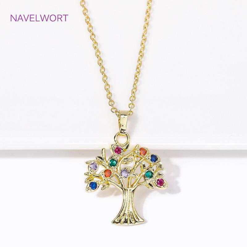 

Wholesale Shiny Pendant Necklace 18K Gold Plated Inlaid Zircon life Tree Round Necklace For Women s Girls Jewelry Party Gifts