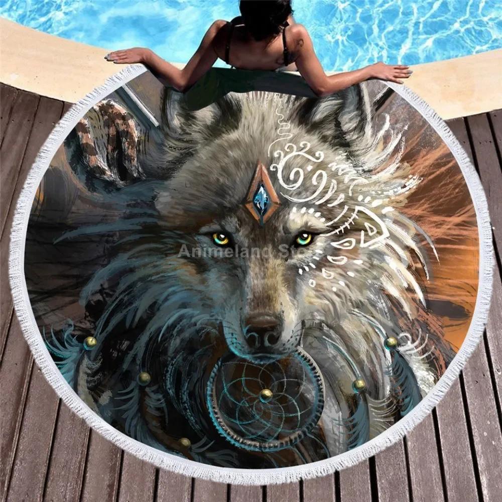 Black 3D Tiger Round Beach Towel Animal Theme Bath Towel Microfiber Fabric Size Swimming Travel Sport Adult Beach Towel