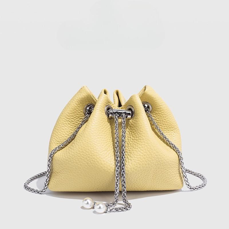 Women'S Leather Link Tassel Cloud Bag Drawstring Trend Design Shoulder Messenger Bag