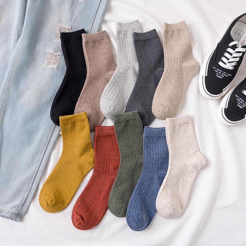 5 Pairs Unisex Mid-Calf Socks, Solid Colors, Versatile for Casual/Sports, Cotton, Warm, Sweat-Absorbing, Perfect for Autumn/Winter
