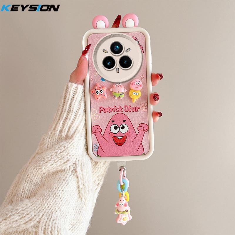 

Чехол KEYSION Cute Ear 3D Cartoon для Realme 14 Pro+ 5G с браслетом, силиконовый противоударный чехол для телефона OPPO Realme 14 Pro 5G for Realme 14 Pro+ 5G