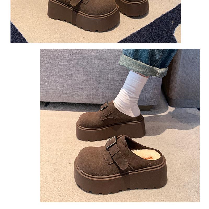 Fashion Winter Baotou Slippers Women's Fashion Round Head Deep Mouth Suede with Velvet Thick Sole Wedge Casual Shoes for Women