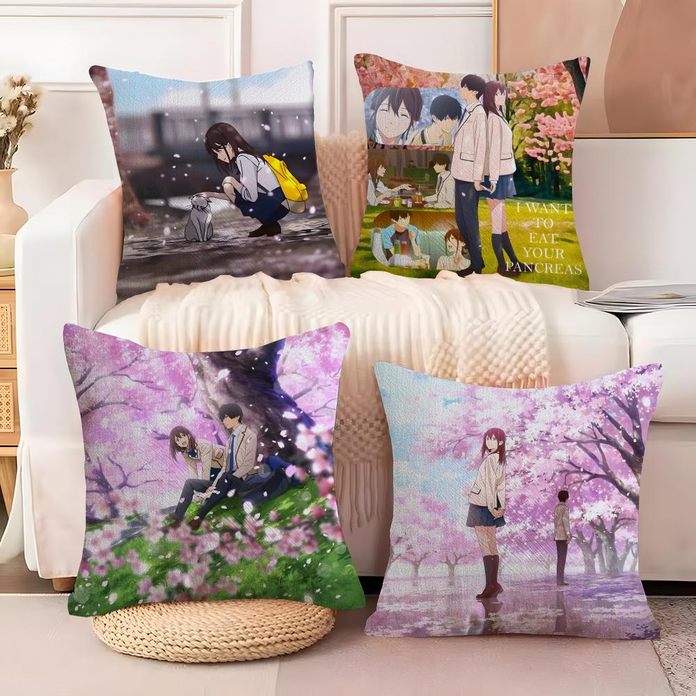 I Want To Eat Your Pancreas Pillow Case Anti-dustmite Pillowcase Invisible Zipper Silky Short Plush Sofa Cushion Cover