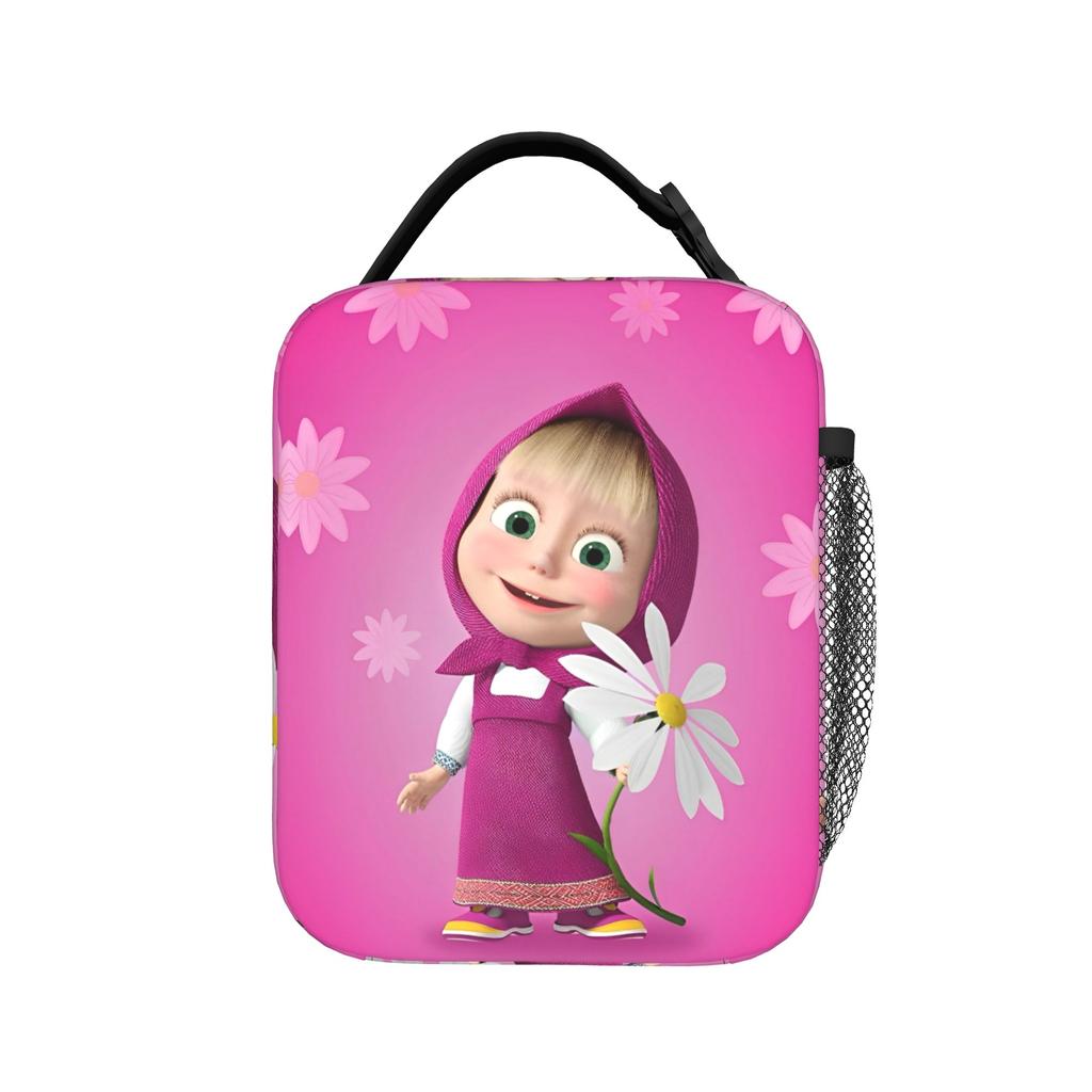 Charming Comic M-Masha Plus Bear Heat-keeping Meal Tote High Capacity Lunch Container Thermal Bag Tote Lunch Box Beach Open-air
