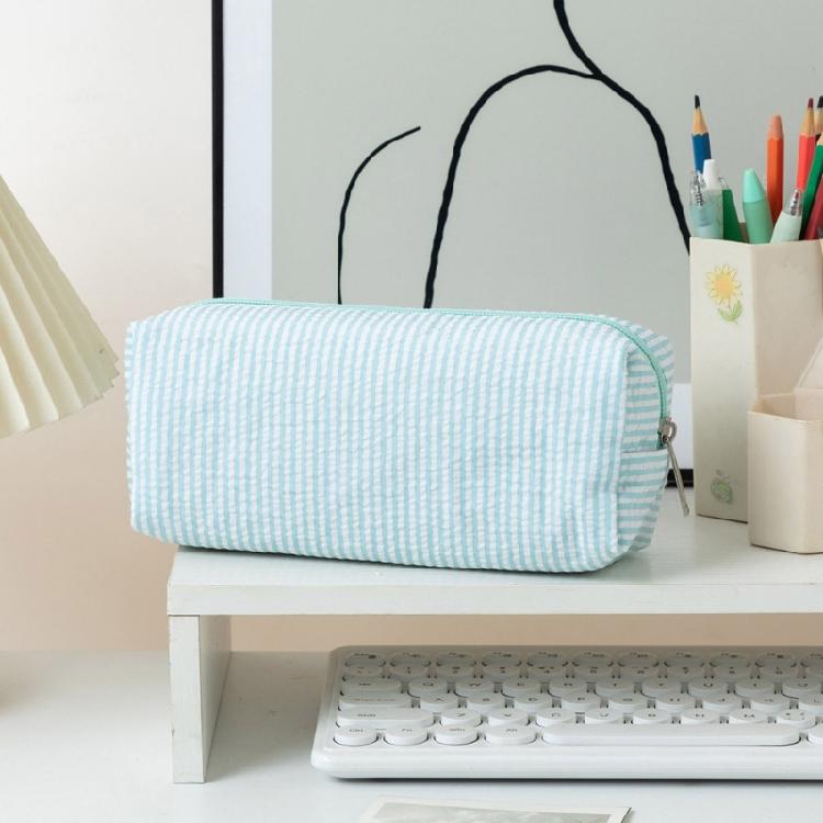 Striped Pencil Case Zippered Polyester Pen Pouches Light Weight Large Capacity Pen Organiser For School Office Travel