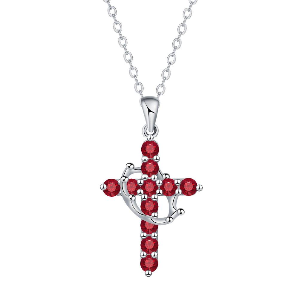 Multi-Color Birthstone Diamond Cross Necklace - Retro Religious Clavicle Pendant Gift