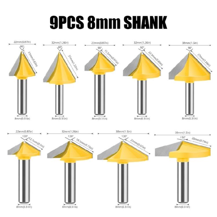 Professional Efficient 8mm Shank V Flute Router Bit Carbide End Mill For Diverse Woodworking Needs Smooth Wood Cutting