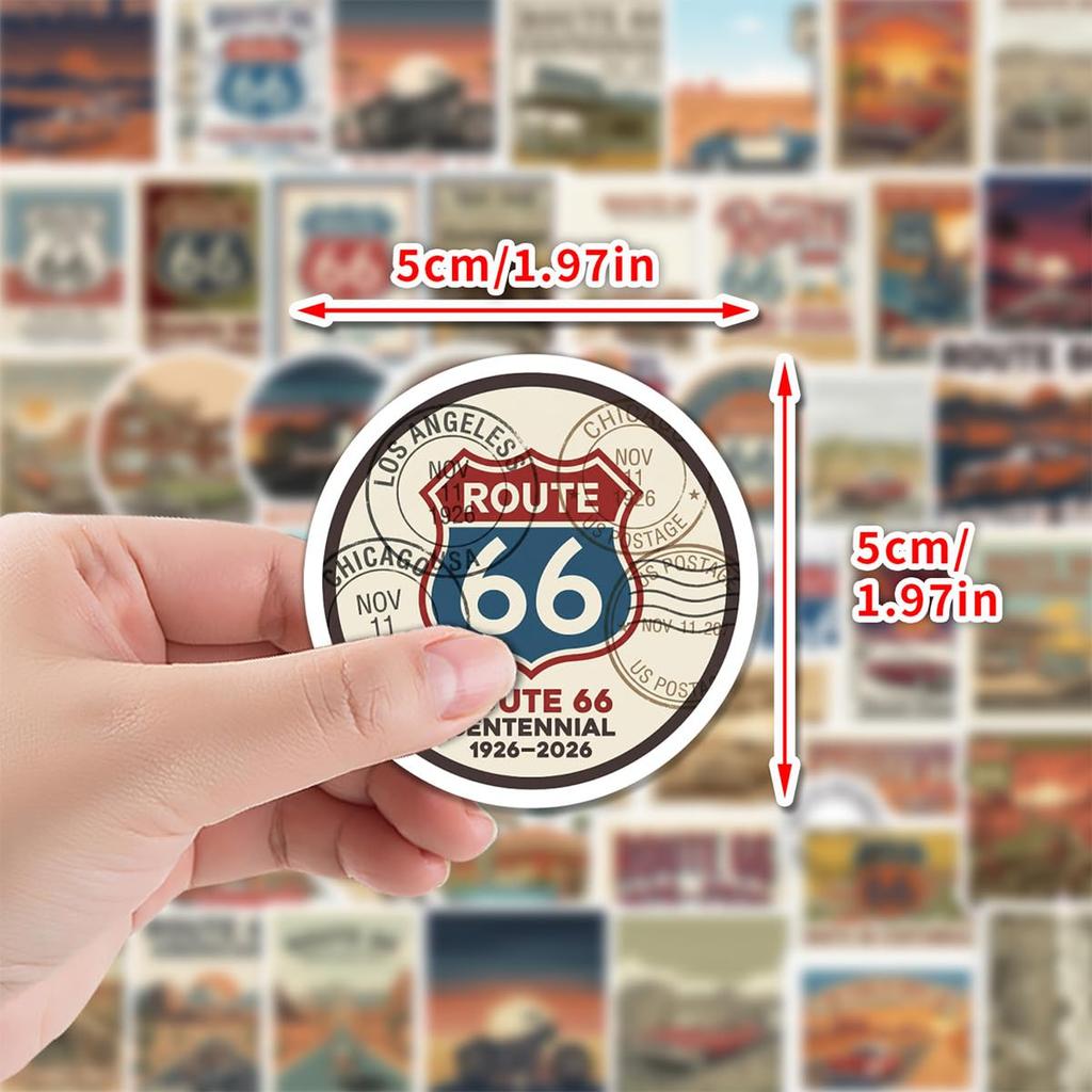 Set of 50 Waterproof Vintage Theme Stickers Commemorating the 100th Anniversary of Route 66's Opening.