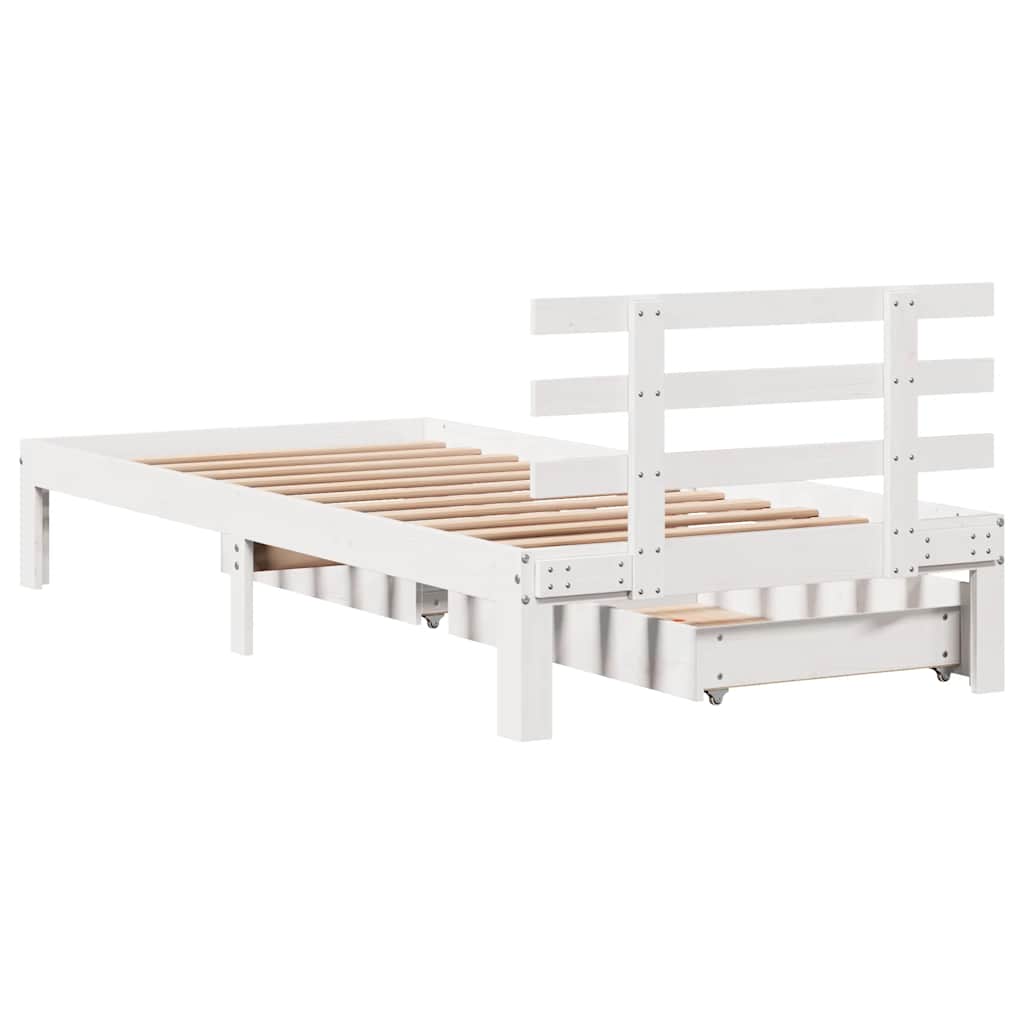 Solid Wood Bed with Drawers White 90x200 cm Pine