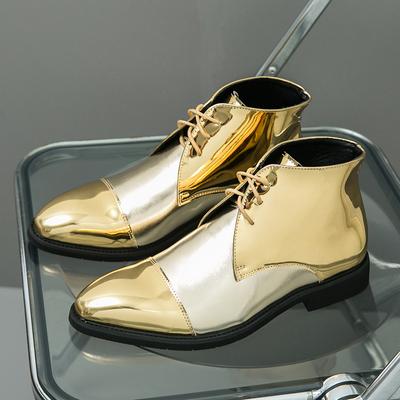 Herren Gold Stiefeletten Motorrad Casual Herren Wingtip Kleid Formal Leder Smoking Hochzeit Tanzstiefel