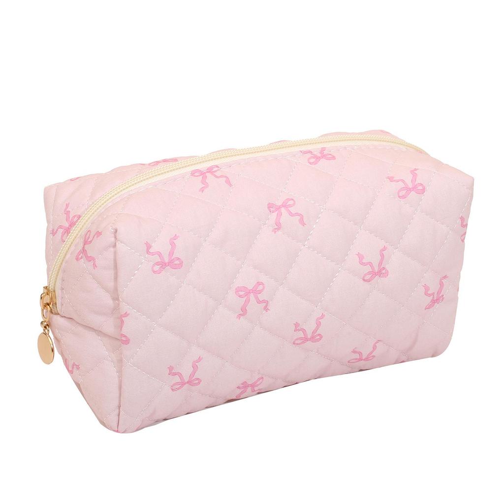Módny štvorcový dámsky clutch taštička na make-up prenosná roztomilá dámska kozmetická toaletná taštička kabelka so zipsom s potlačou mašle