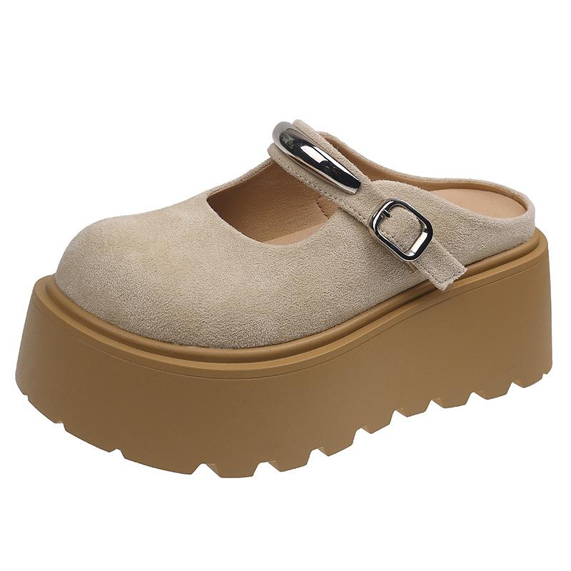 

Baotou драг женская верхняя одежда 2025 весна новая ретро популярная мода маленький рост увеличение толстая подошва Birkenstock полушлепанцы 40 бежевый