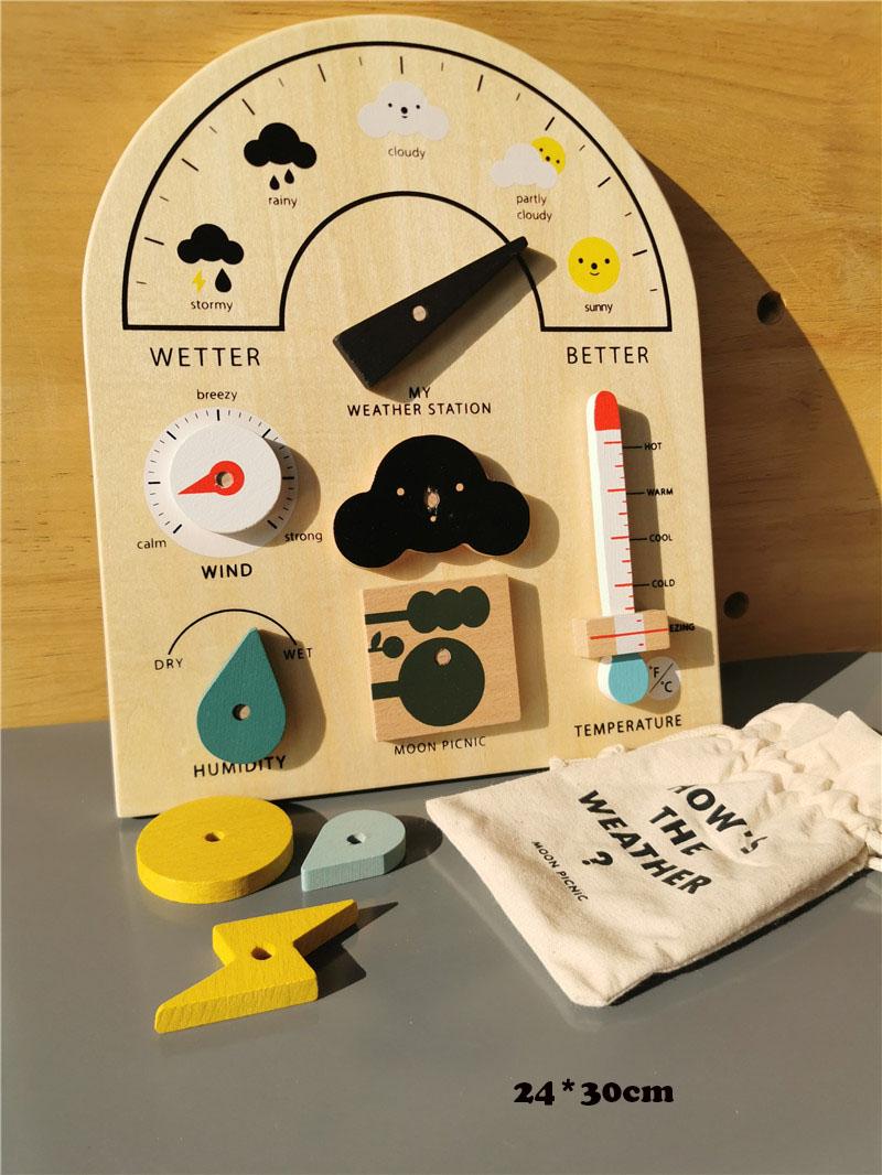 Kids Montessori Toy Wood Magnetic Calendar Wooden Clock Math Weath Station Early Learning Educational Gift