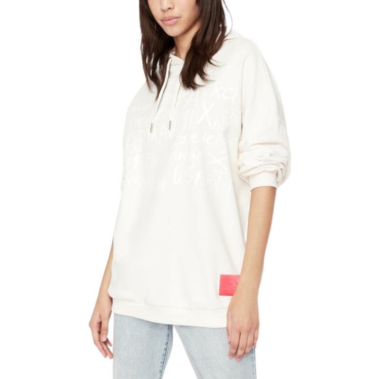 Armani Exchange FW22 Letter Print Drawstring Hoodie Women hoodies White 6LYM46-YJCCZ-11130