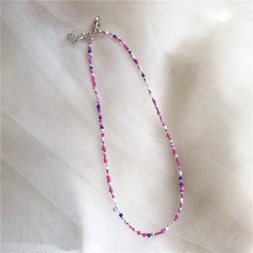 Collier de perles de couleur rétro, Collier de perles de riz arc-en-ciel style fille, Collier de couleur bohème