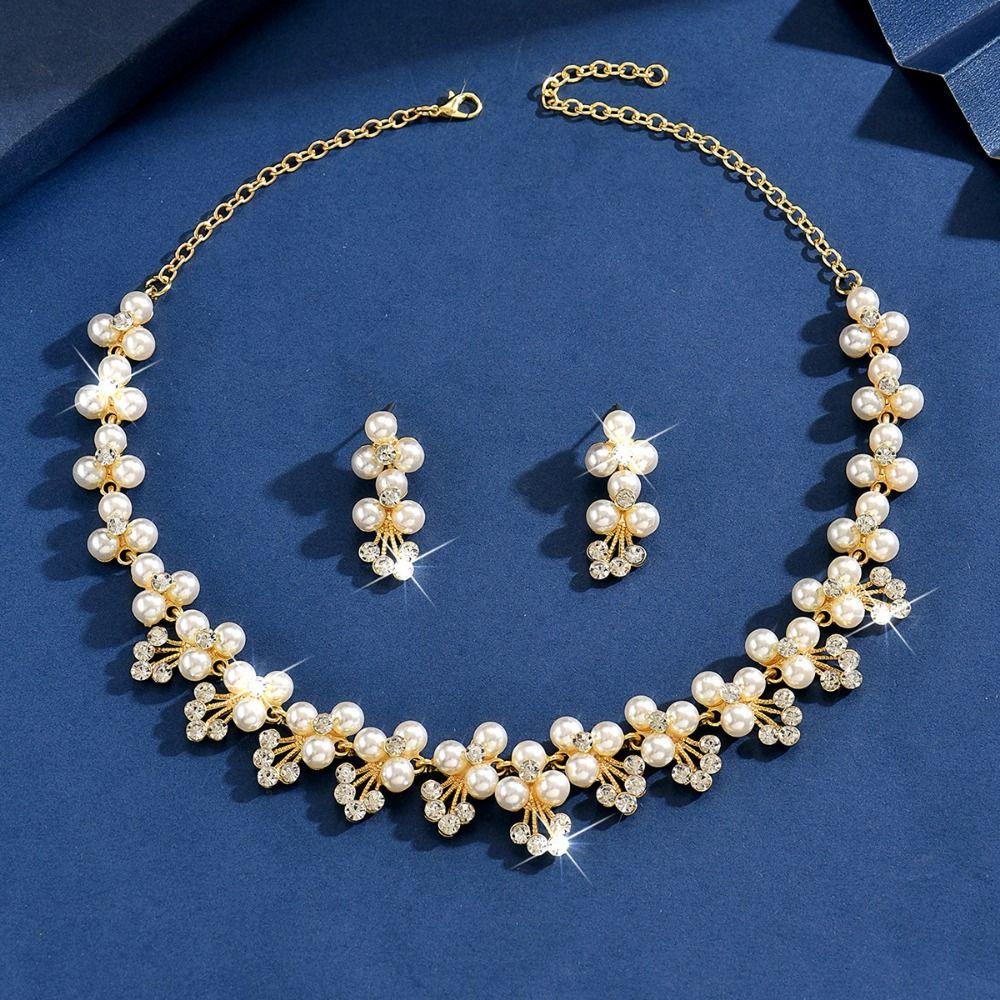 Simulated Pearl Women's Jewelry Set Baroque Statement Rhinestone Jewelry Set Outfit Accessory