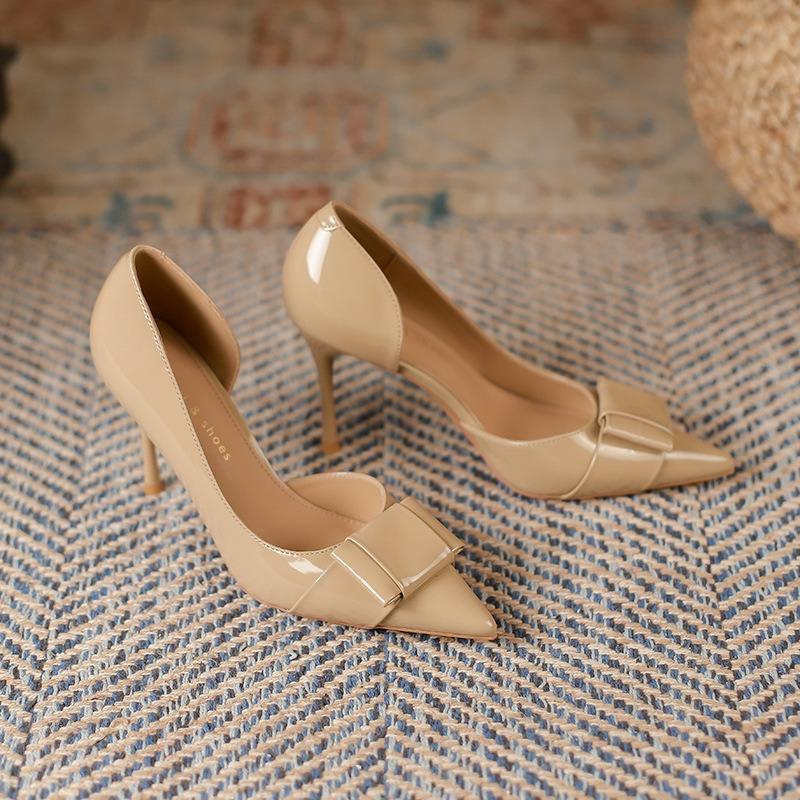 6-Pointed stiletto high heels women's new patent leather side empty high heels single shoes