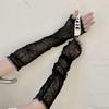 Elbow Length Mesh Lace Long Gloves Sheer Spider Web Gloves Halloween Gloves