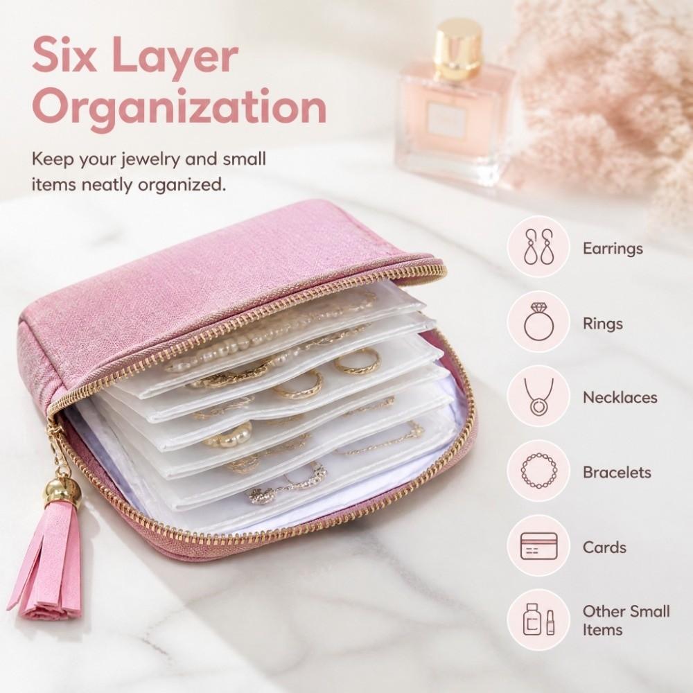 Chenier Travel Jewelry Case 6 Layer Jewelry Storage Pouch Jewelry Organizer Bag Women
