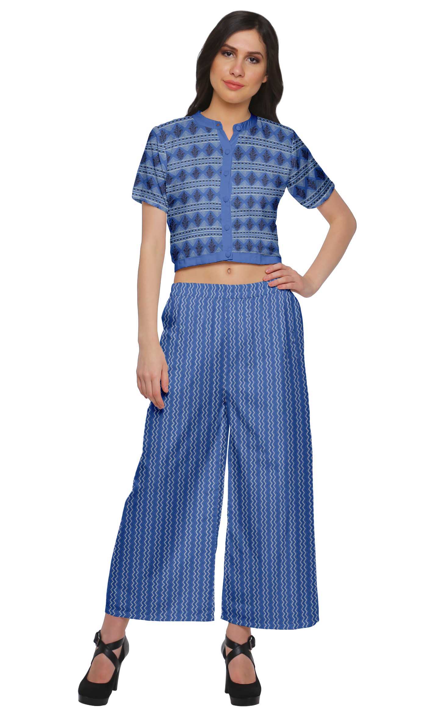 

Moomaya Womena s Crop Top Palazzo Set Printed 2 Piece Outfit Dress Ethnic XS середній синього кольору