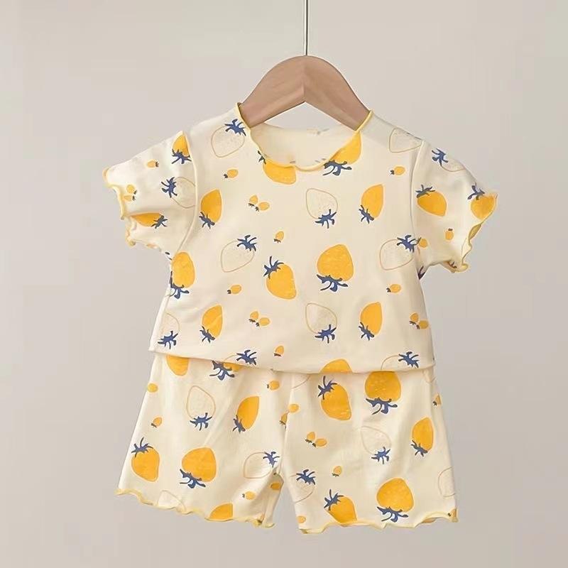 2Pcs/Set Baby Girls Strawberry Pajamas Set Summer Short Sleeve Thin Toddler Kids Sleepwear Infant Home Wear Clothes