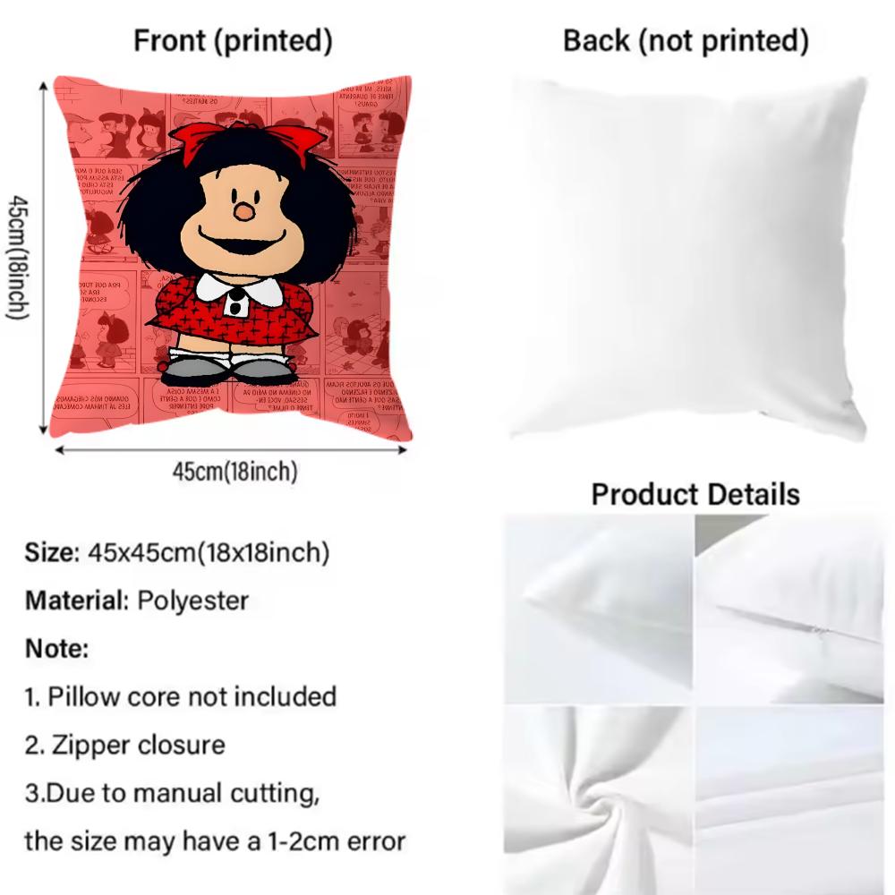 Classic Cartoon Mafalda Cushion Cover Soft & Easy-Wash Pillow Case – Versatile For Couch, Bed, Travel And Office