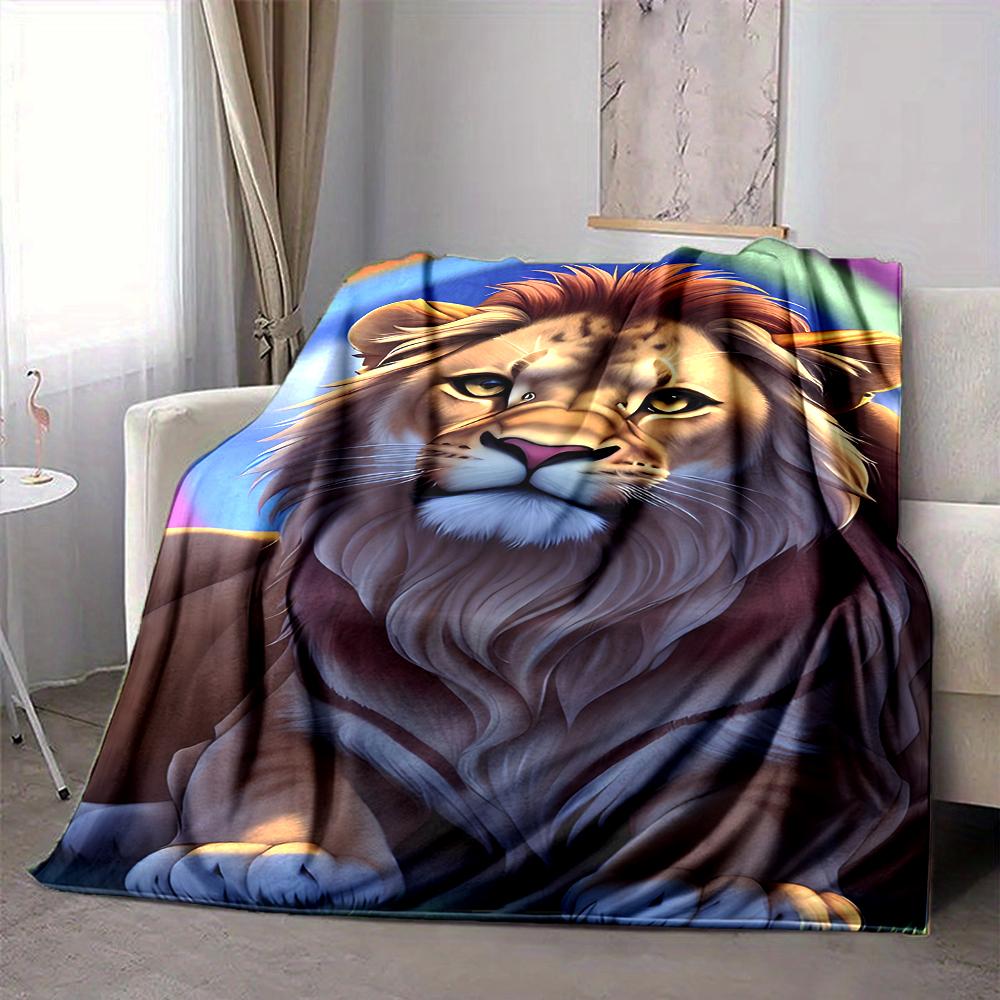 1Pc Lion'S Majestic Gaze Flannel Blanket, Soft And Comfortable, Casual Warm, Camping Travel, Christmas, Halloween Xmas Gift. G151