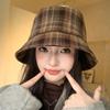 Cappello a secchiello in lana a quadri retrò da donna autunno inverno cappello a secchiello a quadri Maillard cappello a secchiello piccolo caldo viso britannico tendenza