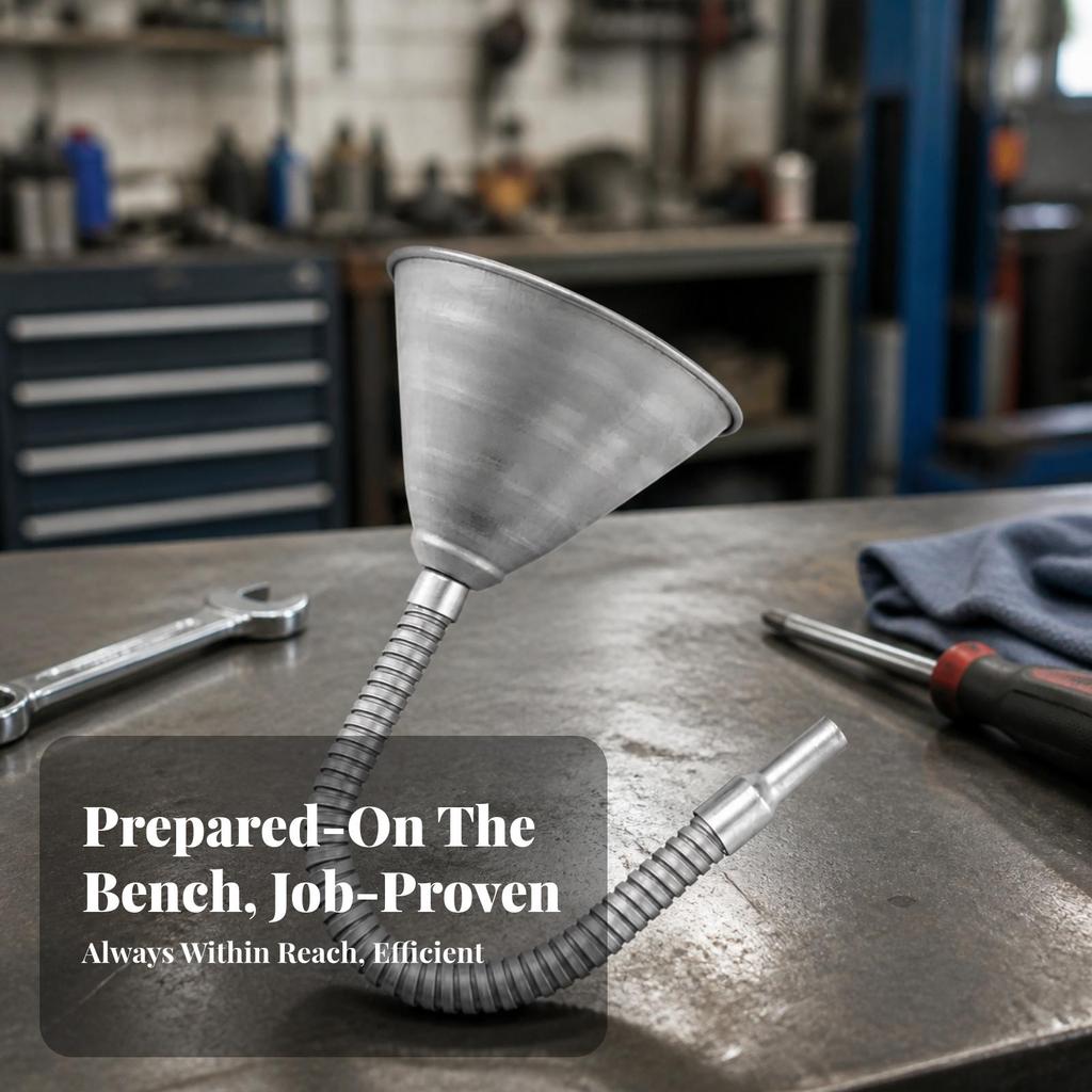 Metal Funnel with Flexible Hose Long-Lasting for Garage, Repair Shops, Mechanics
