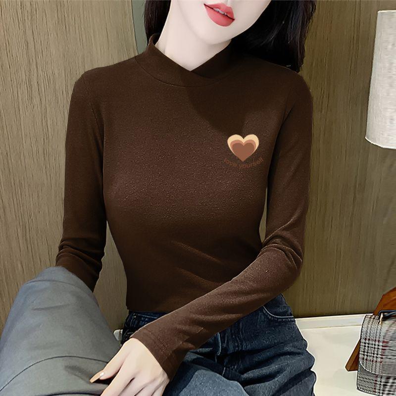 

2025 Dual-Sided Velvet Semi-High Collar Slimming Long-Sleeve T-Shirt for Autumn/Winter 3XL [Recommended 150-170 lbs]