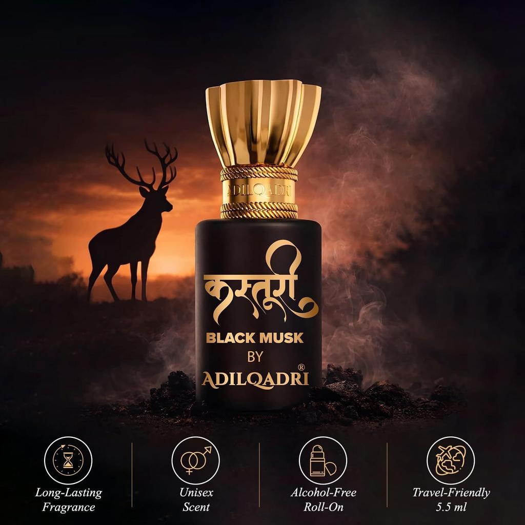 Adilqadri Kasturi Musk Attar 5.5ml for Men & Women | Non-Alcoholic Roll-On Perfume |