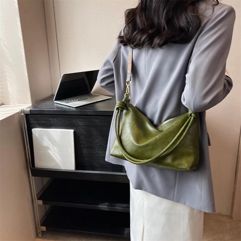 New fashionable women's bag, high-end soft leather texture, single shoulder bag, women's crossbody bag, geometric wide shoulder