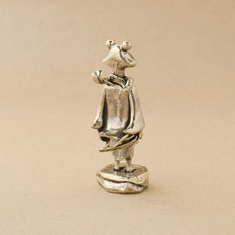 Brass Frogs Swordsman Figurine Antique Frogs Standing Miniature Statue for Living Room Study Artistics Home Accent