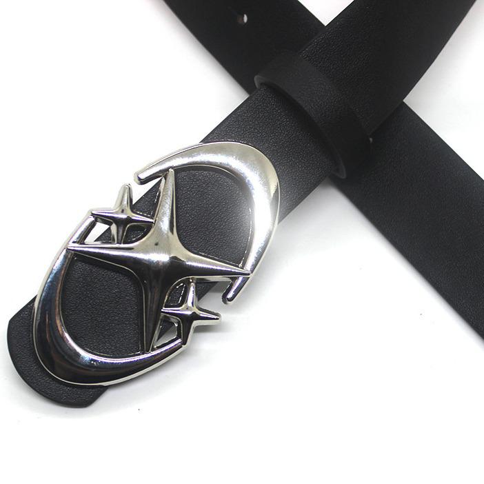 Stylish Crescent Moon & Star Buckle Belt for Jeans and Skirts - Versatile Fashion Leather Accessory