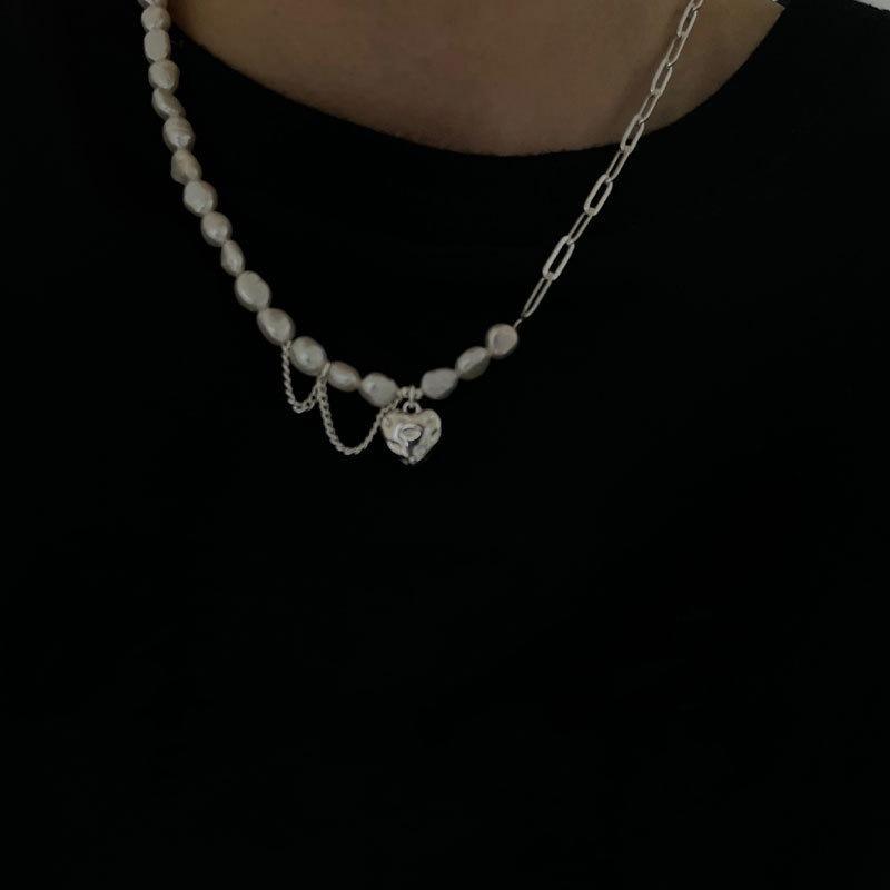 925 Silver Sweet Pearl Love Necklace for Women Fashion Heavy Industry Chain Choker Necklace Jewelry