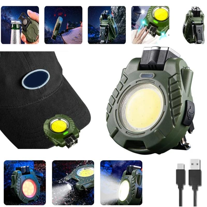 Multifunctional COB Keychain Light with Hand Wave Sensor Portable Clip-on LED Flashlight Hat Headlight for Outdoor Working