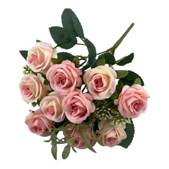 Artificial Rose Flower Multi-Heads Fake Rose Flower Bouquet with Stem for DIY Bridal Bouquet Wedding Party Table Centerpiece Home Decor