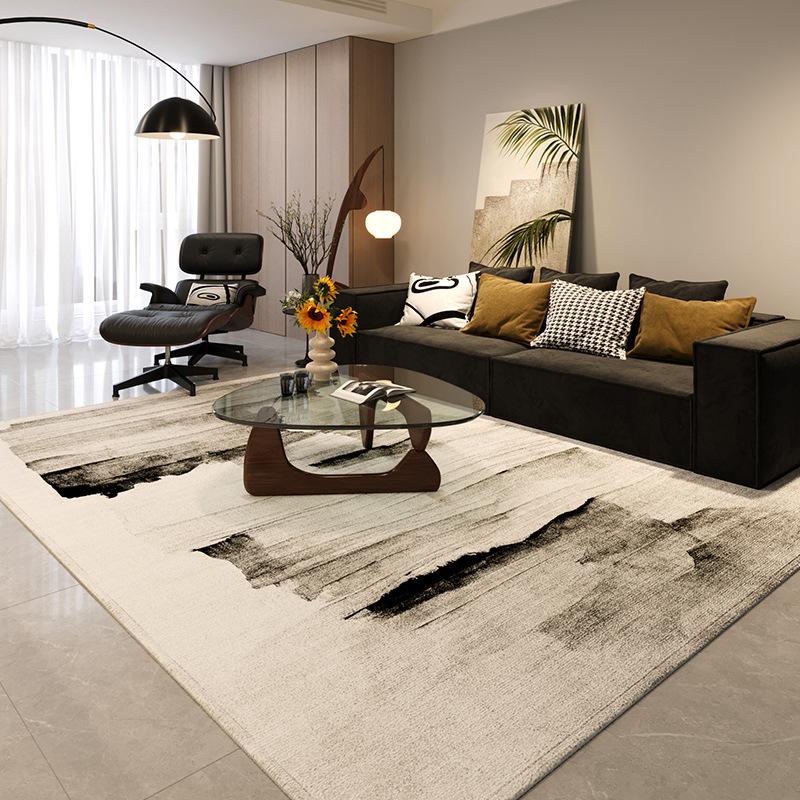 Scandinavian Black  White Geometric Rug Non-Slip High Density Carpet for Modern Living Room Bedroom Office Decor