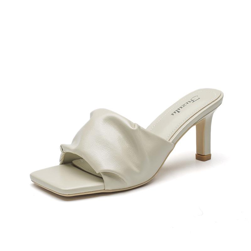 Cool slippers women's summer outer wear 2025 new French one-word with fairy style with skirt simple daily high-heeled sandals