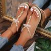 fashion Summer Women's Flip Flops Sandals 2024 New Fashion Outdoor Flat Beach Sandals Sexy Pearl Bow-knot Shoes Female Clip Toe Sandales