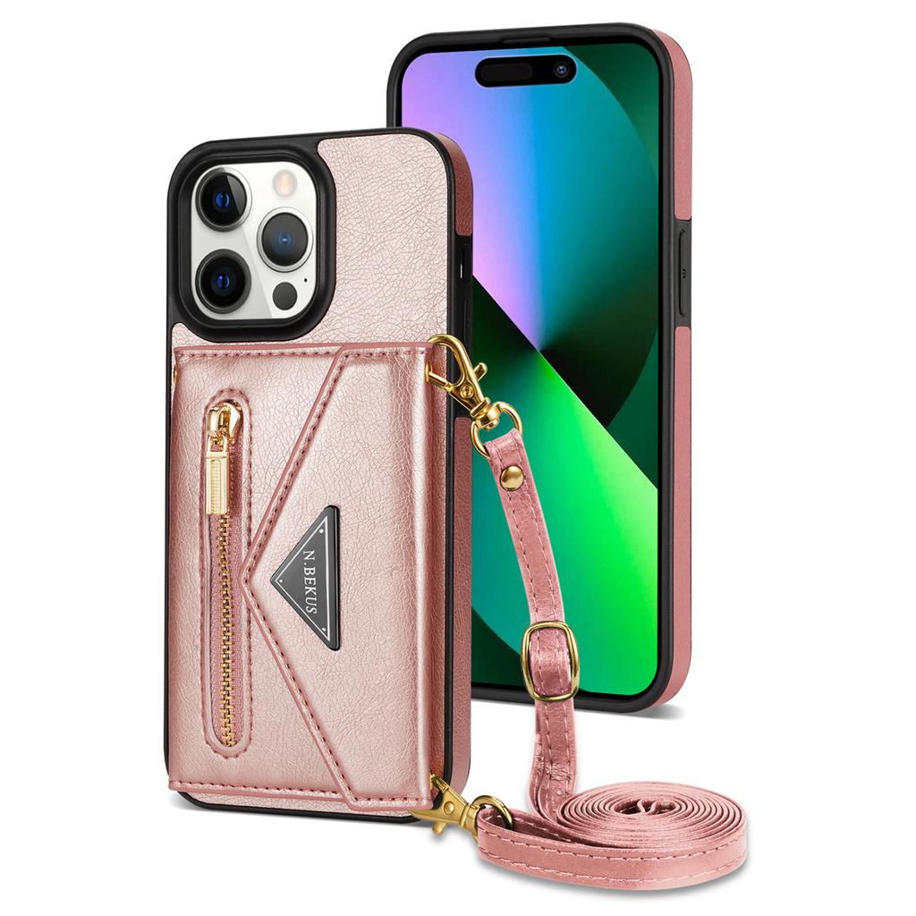 Applicable to iPhone16 mobile phone case 17Pro zipper card bag insert card anti-drop bracket protective cover diagonal span lanyard
