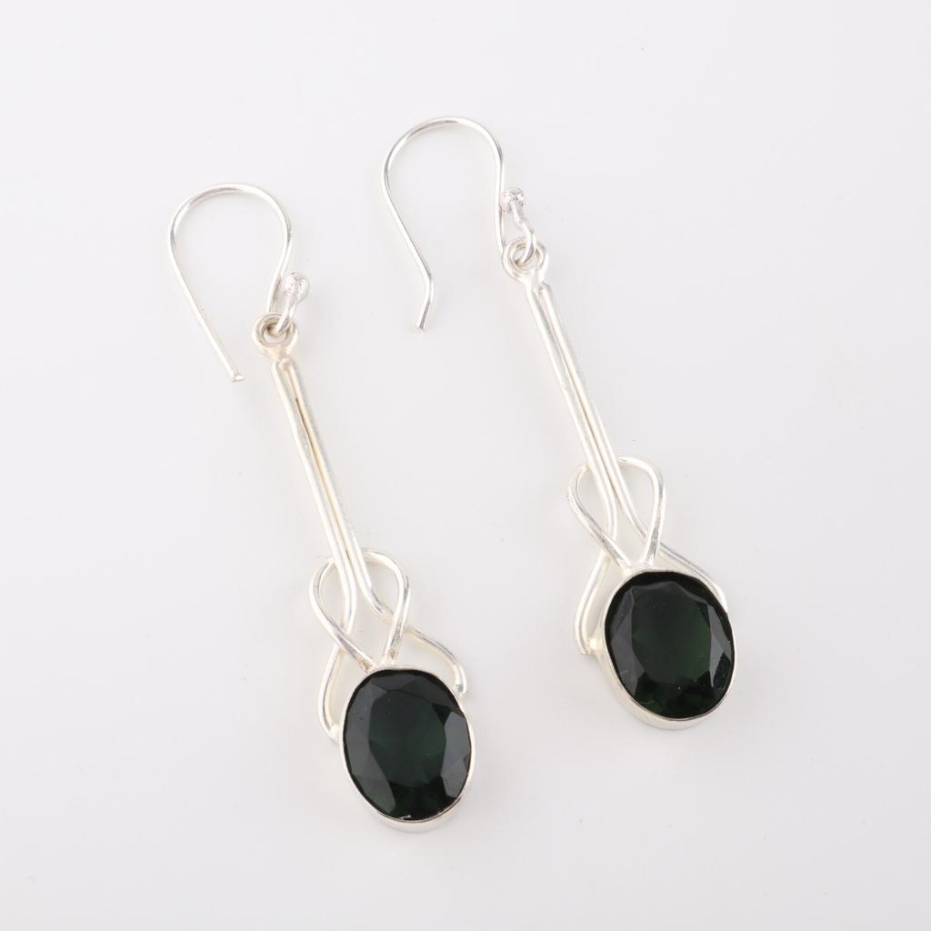Green Tourmaline Gemstone 925 Sterling Silver Jewelry Handcrafted Earrings 1.76" EE-171-15