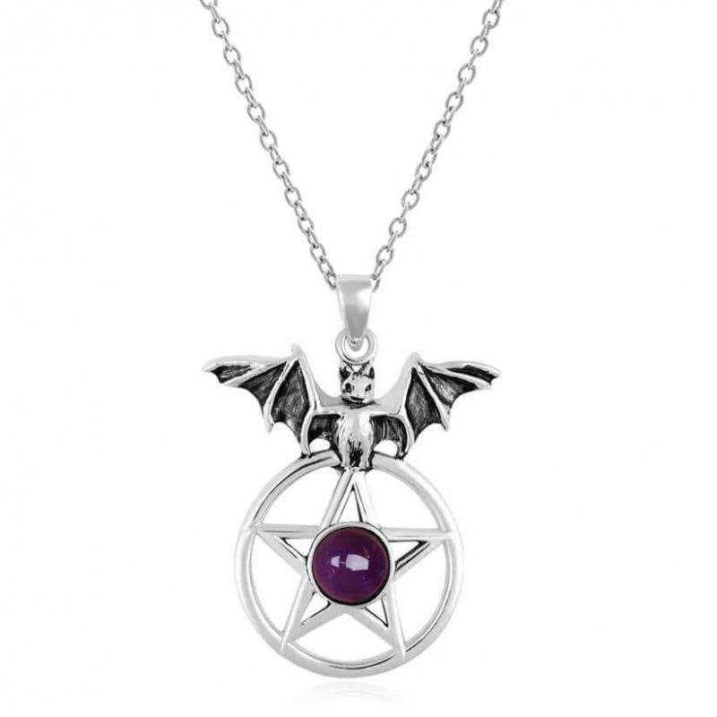 Jun An E-commerce Gothic Silver & Black Onyx Pentagram Necklace