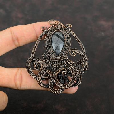 Picasso Jasper Pendant Copper Wire Wrapped Pendant Handmade Wire Wrapped Jewelry Octopus Gemstone Pendant Dainty Copper Jewelry Gift For Her