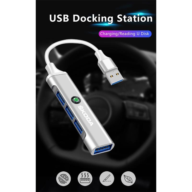 4 Ports USB 3.0 HUB TYPE-C Multi High Data Transmission Car Adapter for Skoda Fabia Kodiaq Kamiq Superb Yeti Octavia Enyaq Rapid Karoq Derivati