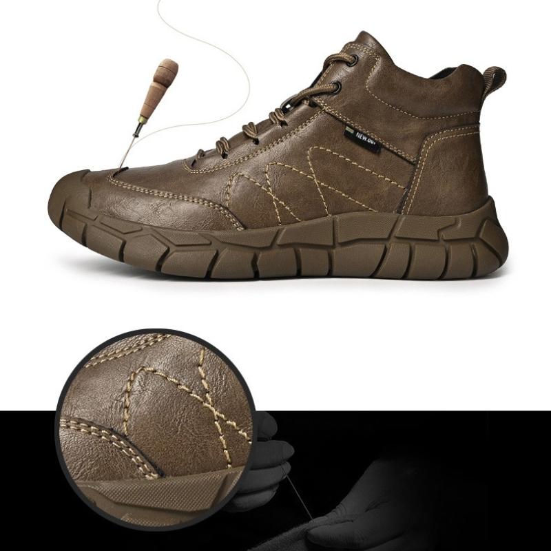 Men's Leather Boots Handmade Outdoor Plush Ankle Boots for Men Casual Shoes Large Size Tooling Shoes